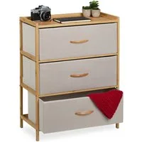 relaxdays Kommode Bambus Kommode 3 Schubladen, Beige