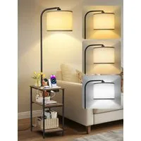 OUTON Stehlampe LED-Tisch mit 2 Stoffschubladen/3 Ablagen & USB