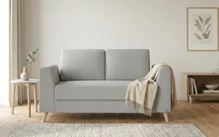 BRUNO Schlafsofa 160cm in Hellgrau | Klassik | stabiles Massivholz & Boxspringkomfort
