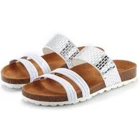 LASCANA Mule, Sandale, offener Schuh, Sommerschuh, Pantolette mit Komfortkorkfußbett aus Leder und elastischen Riemchen