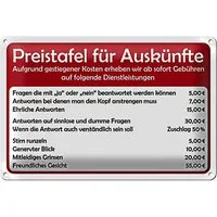 Roomando Metallschild Spruch 18x12cm Preistafel für Auskünfte
