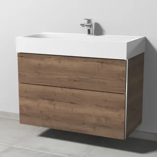 Sanipa 3way Waschtischunterbau zu Kaldewei Silenio Waschtisch mit 2 Auszügen, Eiche-Tabak BR45650