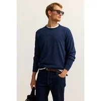 bugatti Rundhalspullover Regular Fit Basic Essential aus reiner Baumwolle
