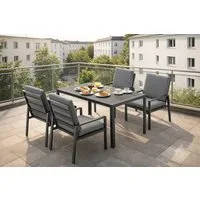 MeXo Gartenlounge-Set Lounge Gartenmöbelset Aluminium Wetterfest, (Garten Essgruppe für 4 Personen, 5-tlg., 4 Sessel, Esstisch 140x80x70 cm), 85 cm Rückenlehne, hoher Sitzkomfort