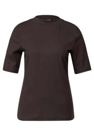 Street One - T-Shirt mit Rippstruktur braun - Gr. - 38