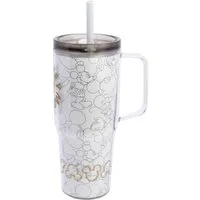 Disney Trinkflasche Mickey Mouse Trinkbecher mit Strohhalm und Henkel Doppelwandig 860 ml
