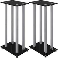 vidaXL Lautsprecherständer Lautsprecher-Ständer 2 Stk. Schwarz & Silbern Hartglas 4 Säulen
