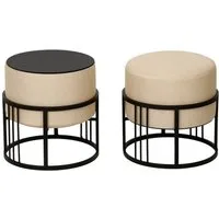 en.casa Sitzhocker (2er Set), »Tas« mit Tischfunktion gepolstert rund Beige