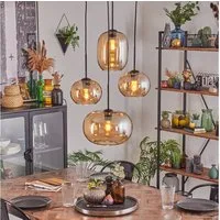 hofstein Hängeleuchte Hängelampe aus Metall/Glas in Schwarz/Bernsteinfarben, ohne Leuchtmittel, Leuchte im Retro/Vintage-Design mit Glasschirmen (20, 30 cm), 4xE27