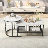 Furnishings Home Couchtisch 2er-Set Runde + Rechteck Beistelltische aus Holz & Metall (2-St., 2-St, 80x46x41 cm + 52x51 cm), Moderne Kaffeetische für Wohnzimmer Schlafzimmer