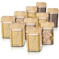 Arendo Aufbewahrungsbecher Glasbehälter-Set 10x 1,2 L Borosilikatglas mit Bambusdeckel, luftdicht, Borosilikatglas, Bambus, Silikon, (Vorratsbehälter-Set, 10-tlg., 10er Set), Hitzebeständig, umweltfreundlich, langlebig, mikrowellengeeignet
