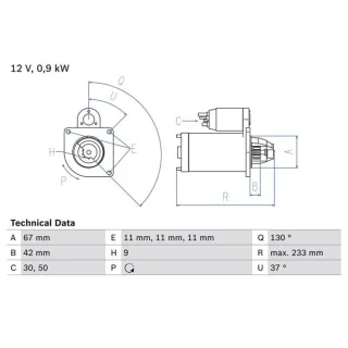 Bosch Anlasser 0,9 kW MG Mg Rover 100 200 25 400 45 Coupe