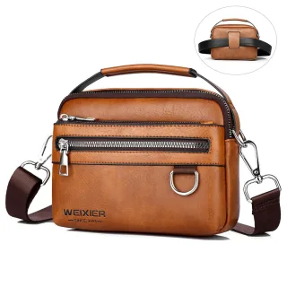 WEIXIER PU Leather Men's Small Crossbody Bag Waterproof Portable Waist Pack Fashion Travel Handbag Multi-layer Storage S