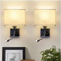 ZMH LED Wandleuchte Leselampe Stoffschirm Schwenkbar Bettlampe mit Schalter Schlafzimmer, Augenschutz, LED fest integriert, ‎Warmweiß, Nicht Dimmbar Zum Gebrauch im Freien und in geschlossenen Räumen