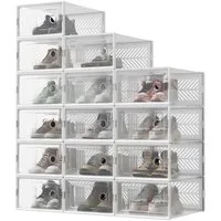 SONGMICS Schuhbox Aufbewahrungsbox für Schuhe, faltbar und stapelbar, für Schuhe bis Größe 43, 12er Set