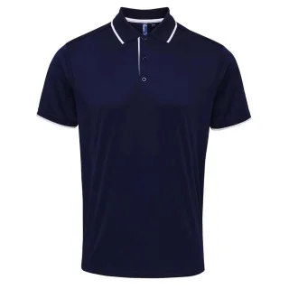 Premier Mens Coolchecker Kontrast Pique Polo Shirt (Marine/Weiß)