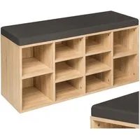 tectake Schuhschrank Schuhkommode, 103,5 x 48 x 30 cm, für 10 Paar Schuhe (Sideboard Max, 1-St., in dunkelgrau/eiche hell) abnehmbarem Sitzpolster, 2 verstellbare Zwischenböden