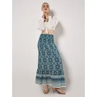 Apricot Maxirock Gesmokter Sommerrock mit Batikdruck