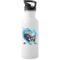 Spreadshirt Trinkflasche Schleich Eldrador Creatures Schneewolf Geschenk Wasserflasche mit Stro