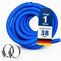 HAF Poolschlauch Schwimmbadschlauch Poolschlauch Solarschlauch Blau Ø 38mm 1 Meter, Schlauch "Made in Germany" mit Trennmuffen, inkl. 2 Schlauchschellen aus Edelstahl (25-40mm)