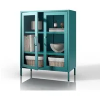Jan Nowak Vitrine GINA Vitrine Glas Metall Stahl 80x101x40cm Hartglas 2 Regale (Stahl 0,6mm, Hartglas, 2 Regale 25mm, Magnete Silikonpads) Sparkling Brilliance Beine regulierbar Wohnzimmer Salon