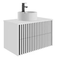 UEV Waschtisch mit Unterschrank hängend Rundes Keramikwaschbecken (Komplett-Set Badmöbel, Badezimmmer Schrank, mit Wasserhahn und Pop-up-Ablassventil Aufsatz-Waschbecken), Soft-close Schubladen,Waschbeckenunterschrank mit 2 Schubladen