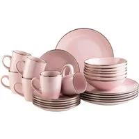 MÄSER Kombiservice Geschirr-Set, Service Metallic Rim (24-tlg), 6 Personen, Steinzeug, messingfarben schimernden Umrandung, 24 Teile, für 6 Personen