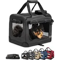 lionto Tiertransportbox stabil aus Textil, für Hunde und Katzen bis 18 kg, 82x58x58 cm, schwarz