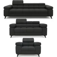 M-Punkt24 Polstergarnitur Sofa 3-2-1 mit Schlaffunktion, (Samtstoff Anthrazit Bigsofa, mit Kopfteilverstellung / Rückenverstellung), bestehend aus 3-Sitzer, 2-Sitzer, Sessel