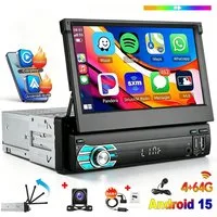 ESSGOO DAB+ 4+64G 1 DIN 7 Zoll Flip Out Android 15 Carplay Autoradio GPS WIFI Navigationsgerät (Apple Carplay Android Auto GPS Navi WIFI BT EQ)