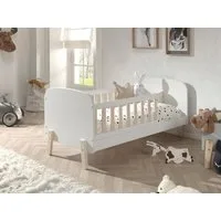 Vipack Kinderbett Kiddy, inkl. Rolllattenrost, niedrige Einstiegshöhe, stabil gebaut (B/H/T ca. 147x68x77cm, MDF weiß lackiert, Füße und Sprossen Kiefer), wahlweise mit oder ohne Bettschublade als Stauraum