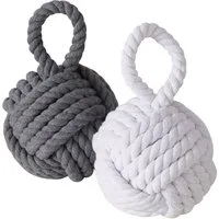 Spetebo Bodentürstopper Türstopper Jute Knoten 2er Set in creme und beige - 14 cm (Set, 2 St., Juteknoten Türstopper), Türpuffer Kugel aus Strick im maritimen Design