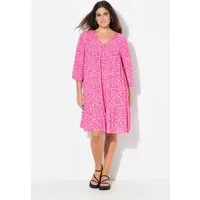 Ulla Popken Midikleid Kleid Volantsaum A-Linie V-Ausschnitt 3/4-Arm