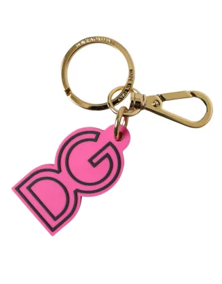 Dolce & Gabbana Pink Gummi Goldfarbener Metall DG Logo Schlüsselanhänger Schlüsselring