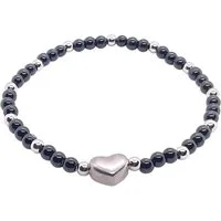 Steinfixx® Perlenarmband Obsidian Armband 4mm mit Edelstahlherz und Geschenkbox (mit 12 Edelstahlperlen je 4mm, 1-tlg., AAA-Qualität), incl. Edelsteinkarte