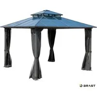 BRAST Pavillon Aluminium Pagode 4x4m inkl. Moskitonetz / LEDs, festes Dach wasserdicht UV-Schutz