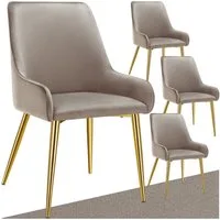 tectake Esszimmerstuhl Polsterstuhl in Samtoptik, gepolstert, 52 x 61 x 89 cm (Küchenstuhl Avane in taupe, 4 St), pulverbeschichtete Stahlbeine, bodenschonend, Belastbarkeit 120 kg