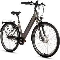 SAXXX E-Bike Cityrad 28'' für Damen Herren, Classic, 418Wh, 100km, Federsattelstütze, 7 Gang SHIMANO NEXUS Schaltwerk, Nabenschaltung, Frontmotor, 418 Wh, (V-Bremse, Lockout-Federgabel, 5 Stufen), Pedelec, E-Citybike mit Tiefeinstieg, RH: 45 cm, bis 