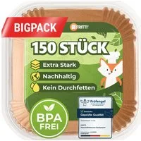 FRITTI Backpapier Backpapier für Heißluftfritteuse 150 Stück DEKRA geprüft, Quadratisch XL Heissluftfritteuse Zubehör Papier für Airfryer 4,5-8L