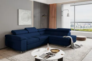 Ecksofa Sofa JADE Stoff Kronos Dunkelblau mit Schlaffunktion Ottomane Rechts