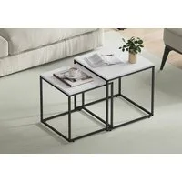 Home Collective Couchtisch 2er Set Beistelltisch Loft Design 2in1 Verschachtelung Wohnzimmer, kratzfeste Oberfläche 50&45cm weiß schwarzen Beinen quadratisch