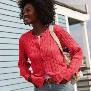 Zopfmuster-Cardigan DRIFTER mit Ballonärmeln für Damen, Damen, size: regular, Orange, Baumwolle, by Lands' End