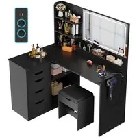 HOMALL Schminktisch Mit Stuhl und dreifarbigem LED-Spiegel, Helligkeit einstellbar (Extra groB: 120 x 0 x 136 cm. 2 Steckdosen + 1 USB-Anschluss +1 Typ-C-Anschluss,5 Schubladen + 8 Facher - fur ein perfektes Schminkerlebnis)
