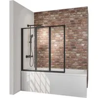 Schulte Badewannenfaltwand Smart 127 x 121 cm, Glas, (3 tlg), 3-teilig Klar Schwarz Klebe-Montage