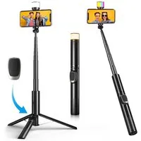 Quntis 3 in 1 selfie stick mit fernbedienung handyhalterung mit RGB fülllicht Kamerastativ (Kamera Stativ für die fotografie Vlog 360° Drehbar urlaub must haves)