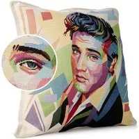 ANRO Dekokissen Jacquard-Gobelin POP Art Kissen 45x45cm Hochwertiger waschbar, Vintage ohne Füllung mit Reißverschluss Elvis Presley Beige