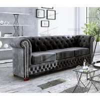 S-Style Möbel Chesterfield-Sofa Leeds, 3-Sitzer aus Samt-Stoff mit Holzfüßen, mit Wellenfederung