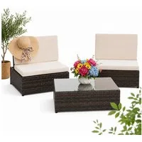 Mucola Balkonset Balkon-Sitzset 3-teilig aus Polyrattan – kompakt für Balkon & Terrasse, (Sitzgruppe, 3-teiliges Sitzset bestehend aus 2 Sesseln und 1 Tisch), Kompakte Bauweise für Balkon und kleine Terrassen