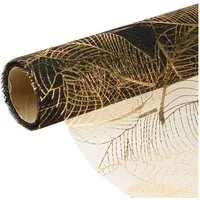 Florists Products Tischläufer Schwarz-Gold Organza Tischläufer mit Blättermuster 48x450cm