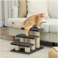 PawHut Haustiertreppe Hundetreppe 3 Stufen 34 cm Hoch (Hunderampe, 1-St., Katzentreppe), Einstiegshilfe für Bett, Sofa, Couch Dunkelgrau